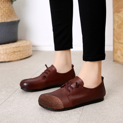 复古女鞋2019春季新款手工休闲懒人鞋一件代发软底圆头女式单鞋|ms