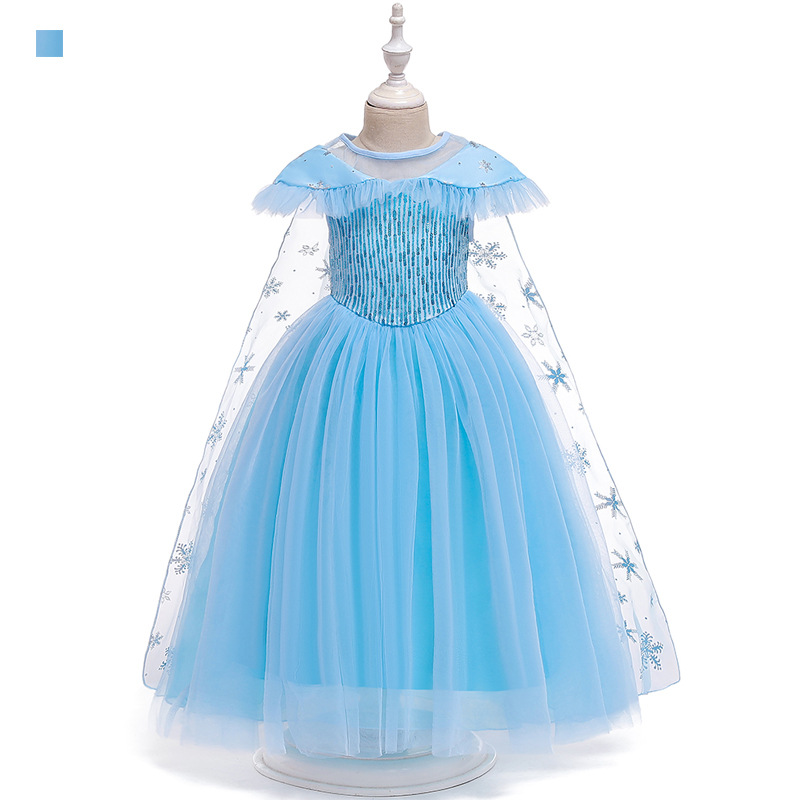 Foreign trade children's show dress baby collar mesh printed long Cape Princess Dress Cosplay sequins show dress