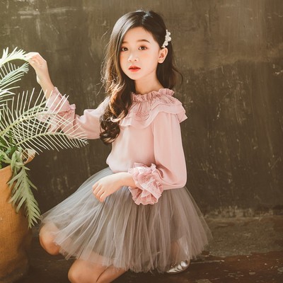 children Chiffon shirt Ladies wind Children's clothing 2019 new pattern spring and autumn girl Lotus leaf collar shirt Korean Edition princess jacket