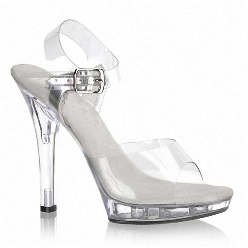 Entrega de una pieza 13cm de tacón alto zapatos de mujer Sandalias transparentes discoteca etapa pasarela zapatos de cristal