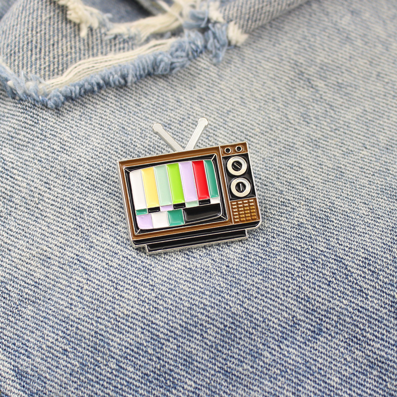 Retro Style Enamel, Enamel Craft Retro Pin Geometric Badge Television Alloy Enamel Unisex Brooches