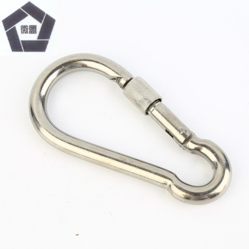 Wholesale 304 stainless steel insurance type spring buckle hoist safety buckle carabiner hook steel belt nut carabiner