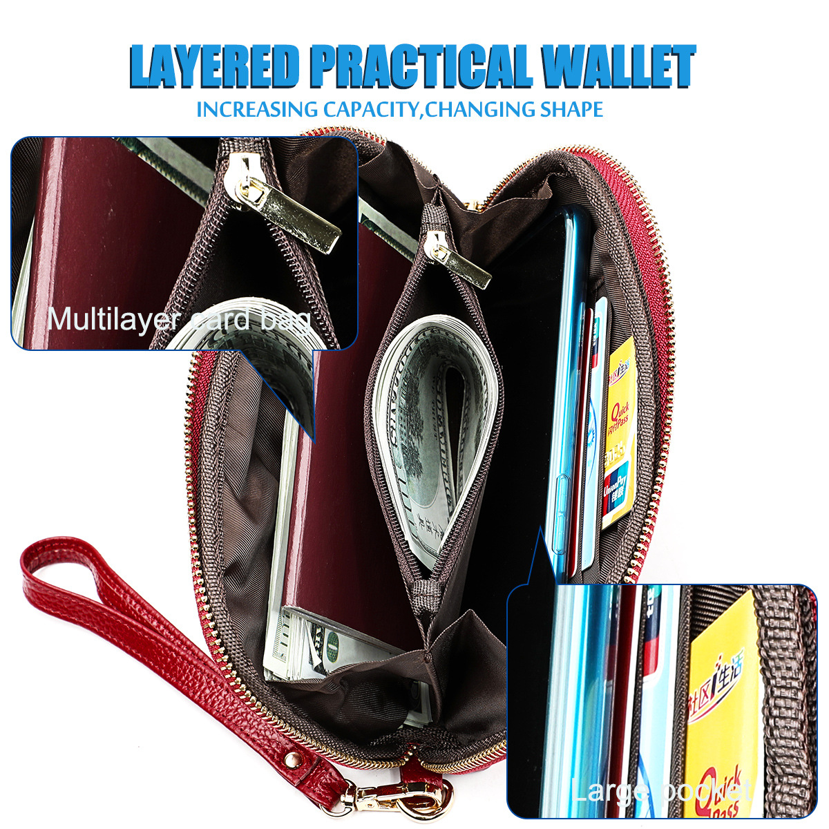 New Style Handbags Clutches Multifunctional Large-capacity Leather Wallets First Layer Cowhide Coin Purse Clutch Bag display picture 2