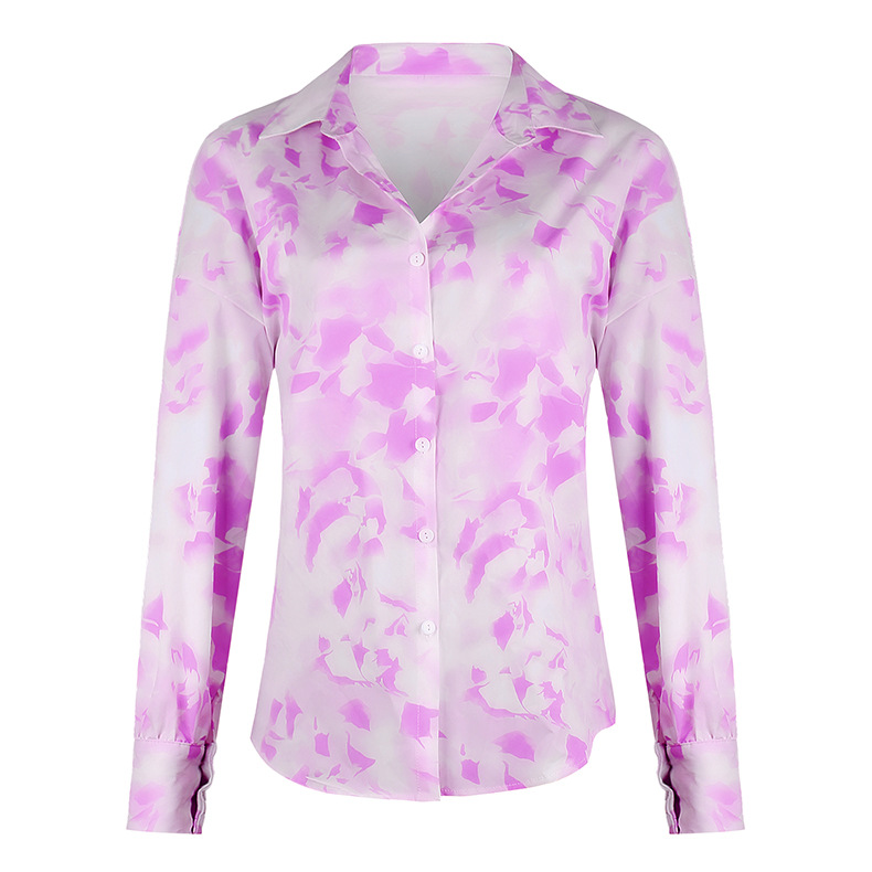 autumn new women s print long sleeve lapel shirt  NSKX6073