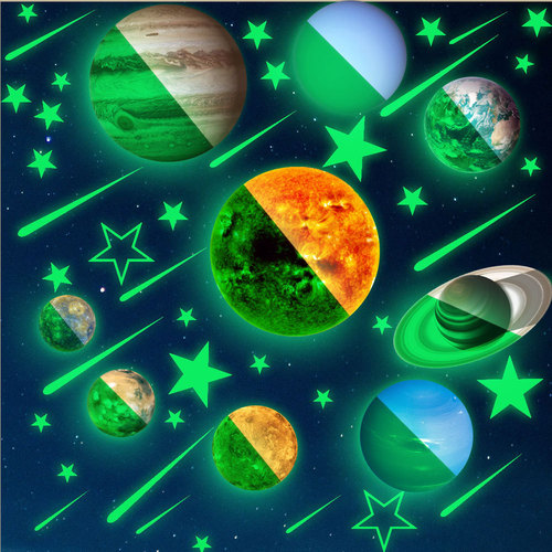 Foreign Trade. Fluorescent Moon Nine Planets Solar System Glowing Sticker Children's Room Decor Night Light Wall Sticker