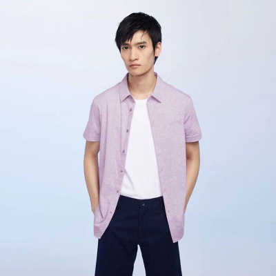 2019夏季新品男裝簡約短袖針織衫 絲光棉舒爽修身透氣短袖襯衣
