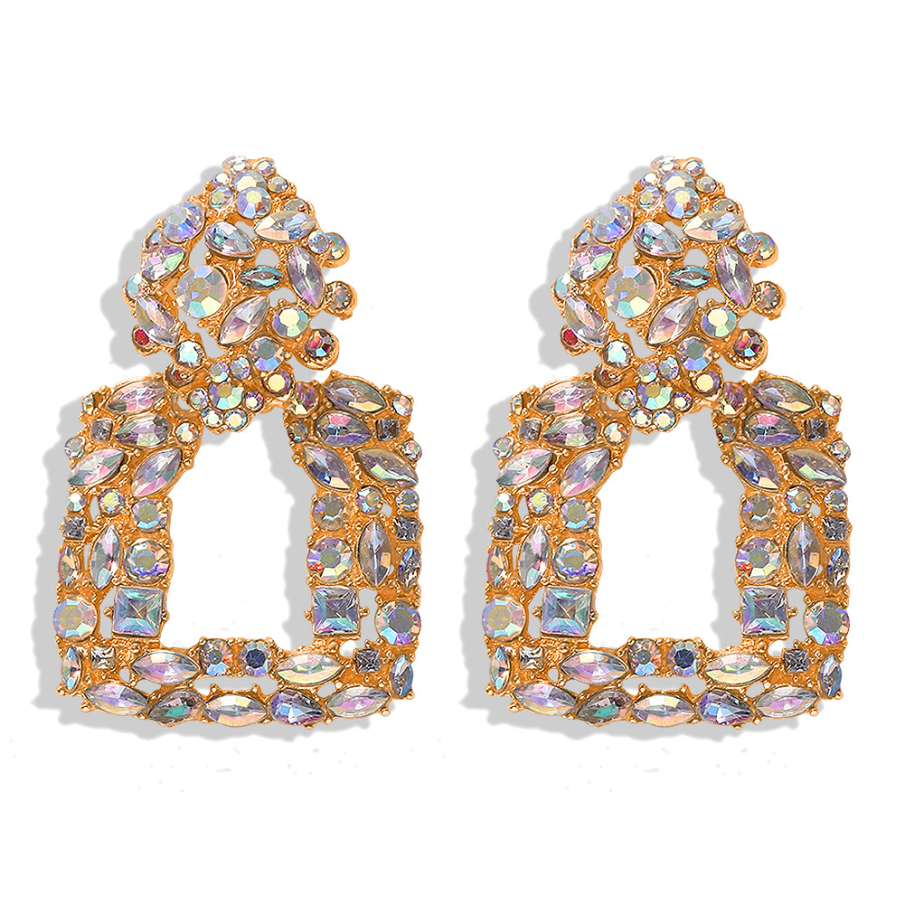 Za Même Style Alliage Diamant Carré Boucles D'oreilles De Luxe Strass Gouttes Pour Les Oreilles Ornement Accessoires Européen Et Américain Chaud display picture 7