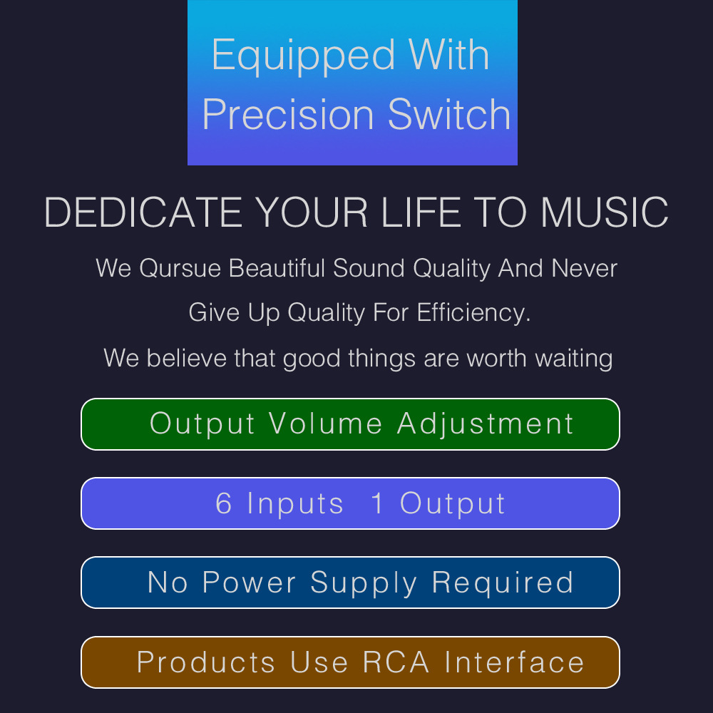 6进1出 音源信号选择 切换器 耳机 音箱切换 输出音量调节 无损耗详情18