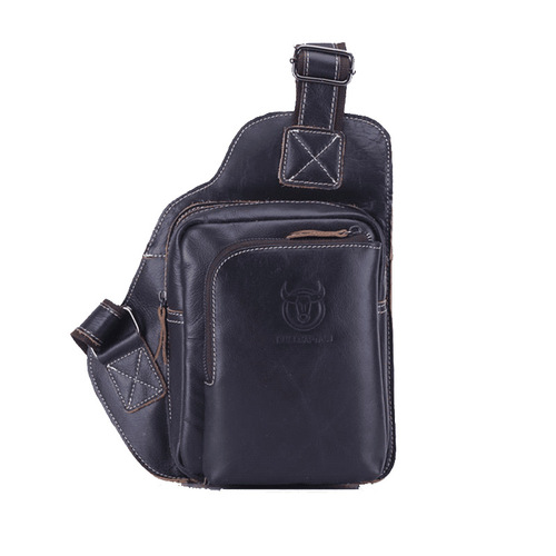 Captain Niu men's leather bag casual men's Korean style leather chest bag outdoor sports shoulder crossbody bag men's bag