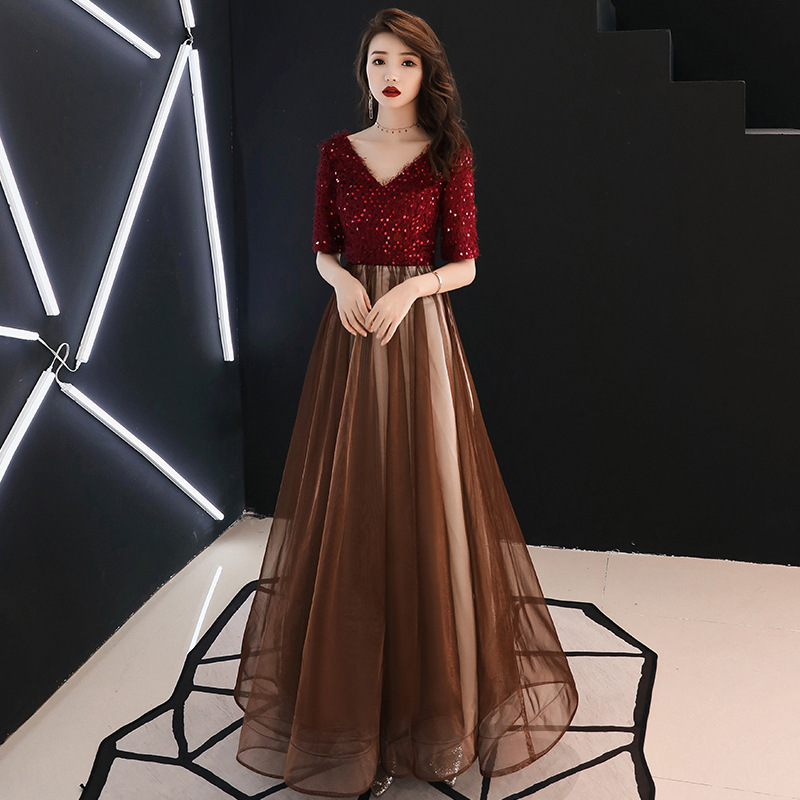 Summer Evening Dress for Women, Elegant and Classy, Long Style, 2024 New Model, Modern Socialite Hostess, Burgundy, Autumn
