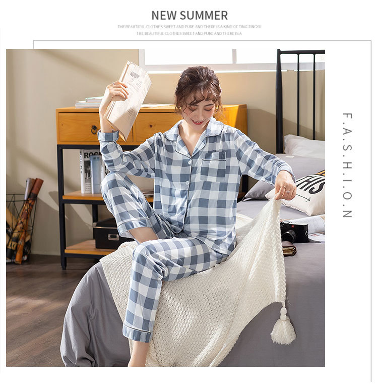 XNE-蓝色格子开衫长袖套装  (8)