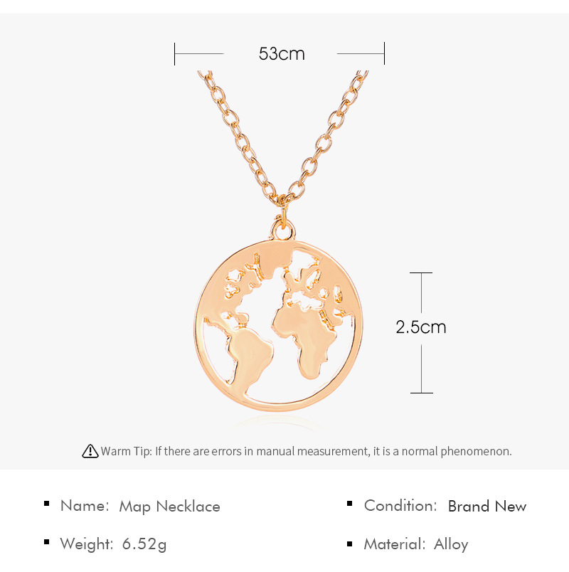 World Map Necklace Couple Pendant Fashion Simple Single Layer Necklace Clavicle Chain display picture 1