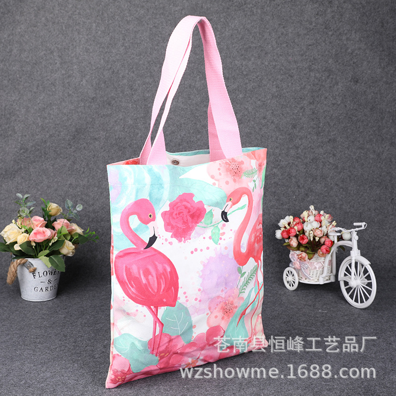 定做手提帆布袋火烈鸟动物园旅游景区背包袋购物束口袋棉布袋定制