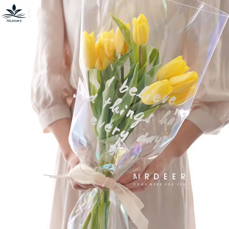 INS estilo transparente inglés celofán flor papel coreano impermeable papel de embalaje 5,8 seda gruesa celofán