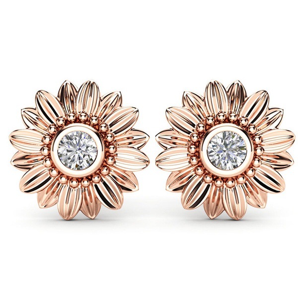 Holiday Occasion 925 Sterling Silver, Copper Material 1 Pair Sweet Flower Plating Inlay 925 Sterling Silver Copper Artificial Gemstones Ear Studs