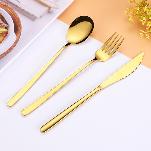 304不锈钢餐具刀叉勺3件套装礼品创意镀金韩式西餐刀叉可激光logo