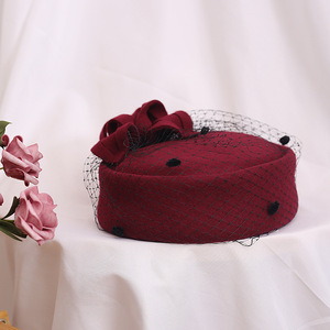 Party hats pillbox top hats fedoras for women British retro flowers decorated with woolen tweed net girl hat