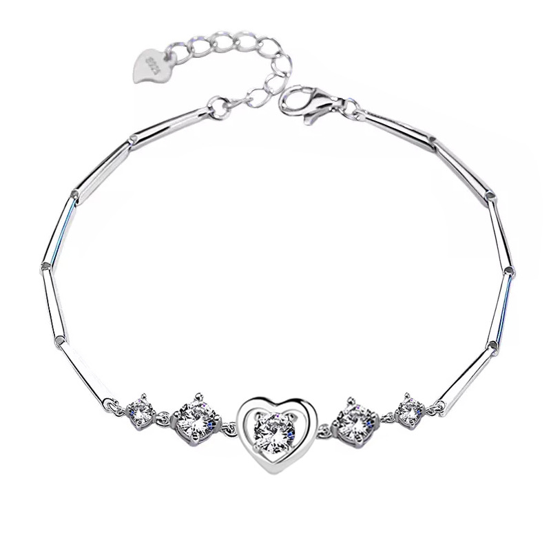 wish锆石手饰女士简约韩版时尚手链 高档爱心形设计 外贸饰品批发