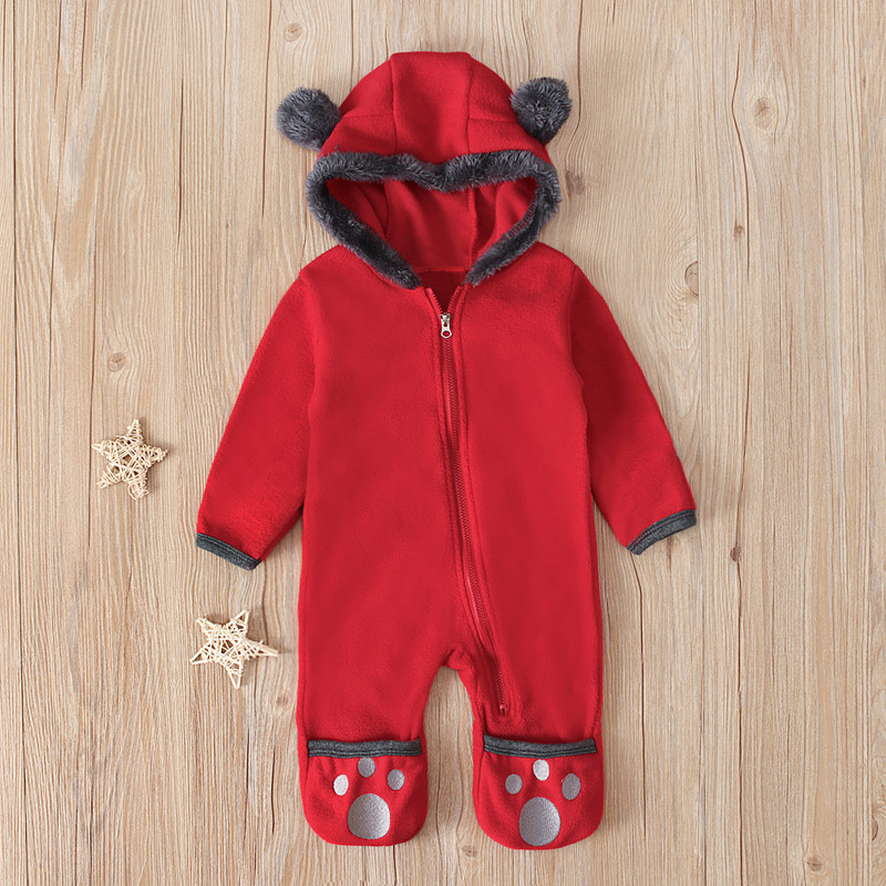 Gyerekruházat Tavaszi és őszi téli mackós hosszú ujjú kapucnis lábbeli mászóruha Ha ruhák_voghion.com