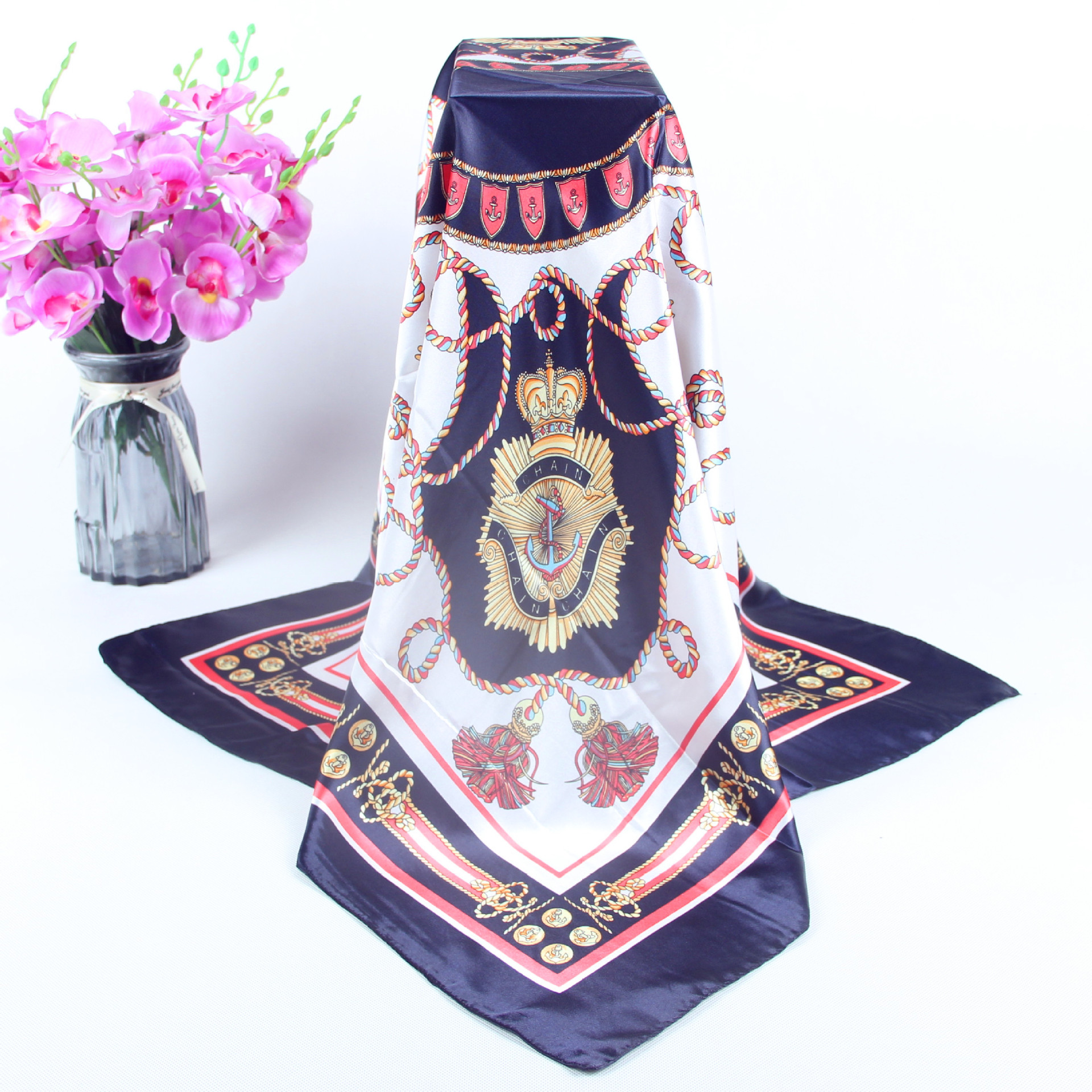 新款90cm印花仿真丝欧美丝巾Amazon女大方巾缎面围巾披肩厂家批发|ms