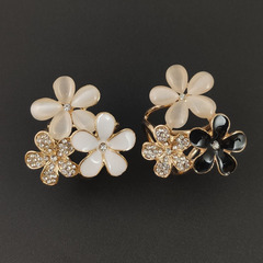 新款花朵合金圍巾扣 鑲鑽貓眼石個性女式百搭飾品三環絲巾扣