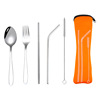 Handheld fork stainless steel, spoon, straw, cloth bag, set, street tableware for traveling