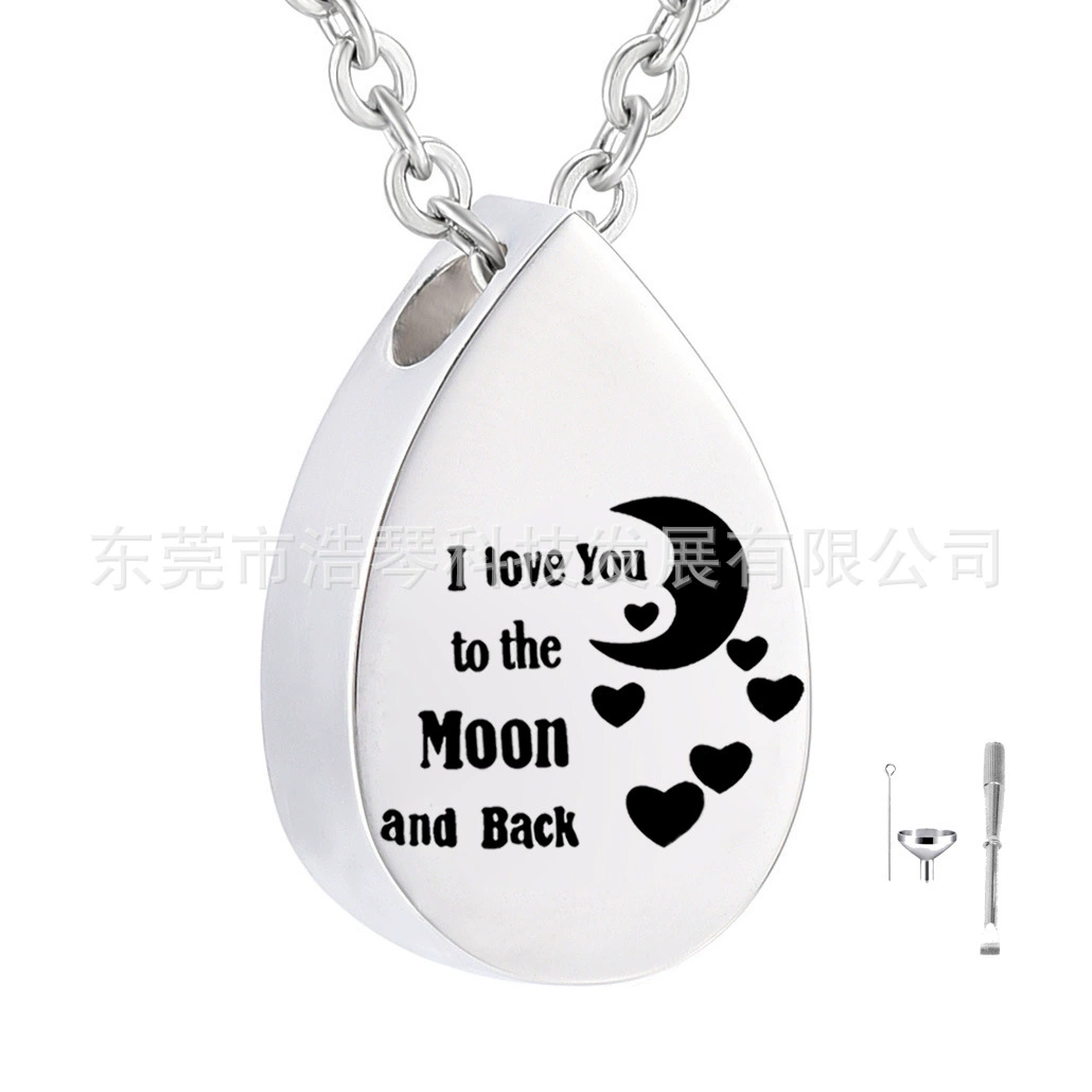 Европейские и американские ювелирные изделия из нержавеющей стали в форме капли Луны сердце пепел шкатулка кулон ожерелье животное пепел ожерелье флакон духов