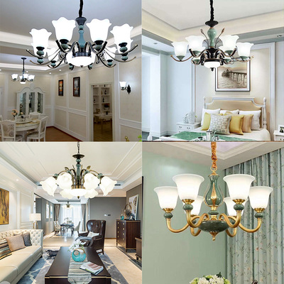 美式客厅灯吊灯饰简约现代田园陶瓷卧室餐厅铁艺乡村北欧吸顶灯具