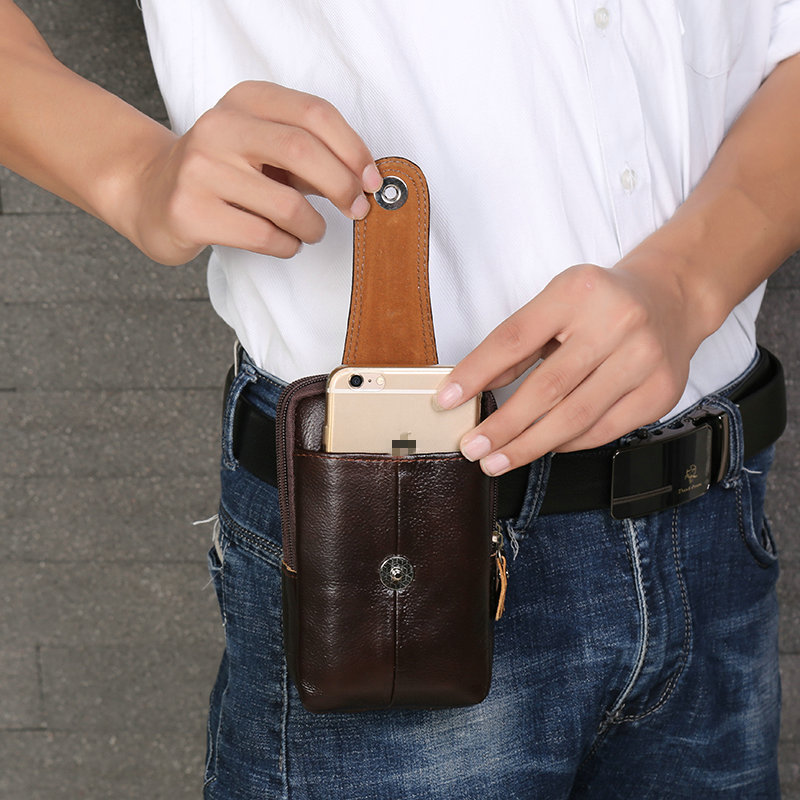 Three-Layer Vertical Bag Small Magnetic Buckle Waist Pack Leather Vertical Mobile Phone Bag Portable Men's Waist Pack Mobile Phone Storage Bag Small Hanging Bag undefined