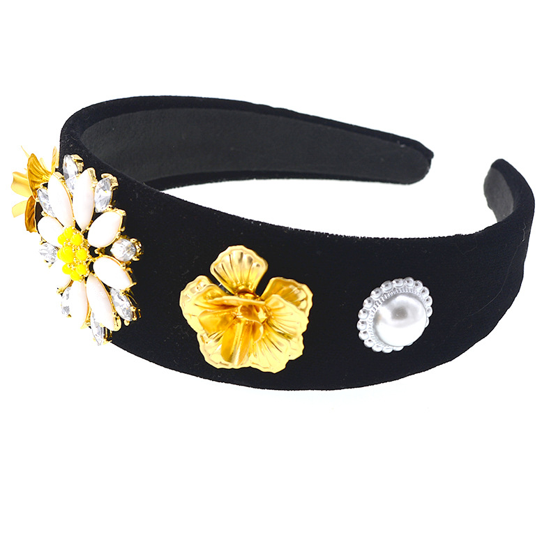 Nueva Diadema De Flores De Borde Ancho Diadema De Cristal De Crisantemo Ancho display picture 2