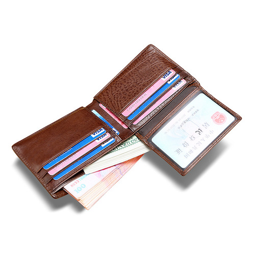 Amazon RFID men's short wallet ultra-thin student wallet genuine leather young men's bag horizontal coin purse