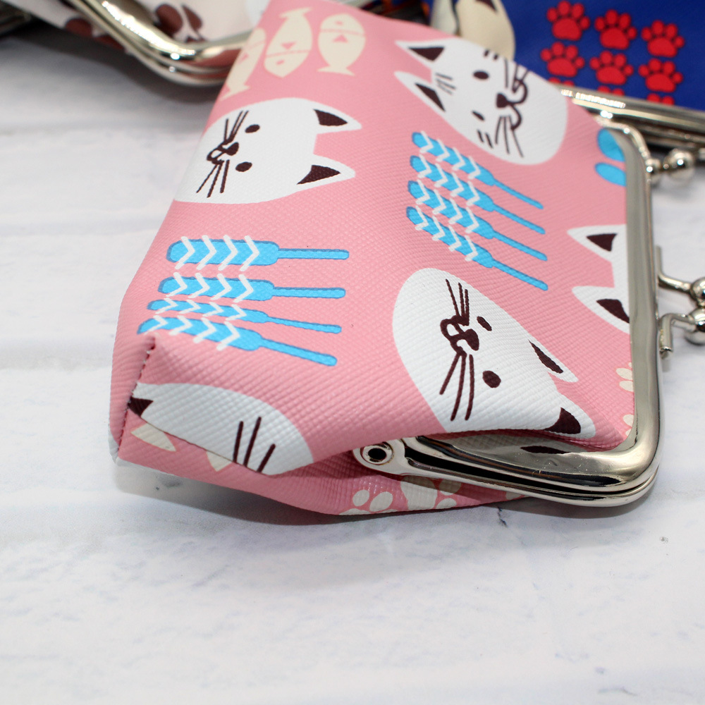 Square Shape Women's Cat Pu Leather Lock Clasp Coin Purses
