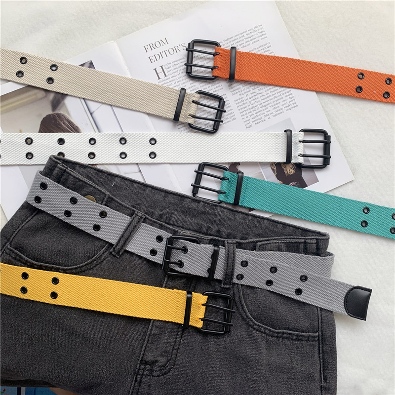 New Fashion Canvas Double Row Hole Belt display picture 23