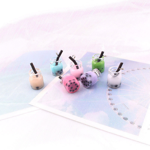 New Colorful Pearl Milk Tea Glass Bottle Earrings Pendant Keychain DIY Accessory