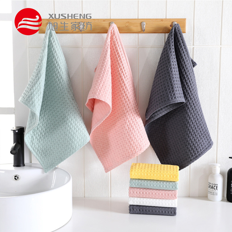Light Luxury Japanese-Style Long-Staple Cotton Waffle Towel, Pure Cotton, Absorbent, Fashionable, Skin-Friendly, Zero Shedding, Face Towel for Home Use