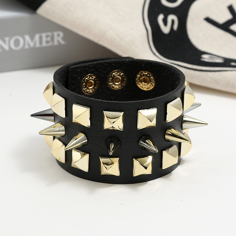 Menu0027s Faux Leather Bracelet Punk Spike Stud Bracelet Jewellery