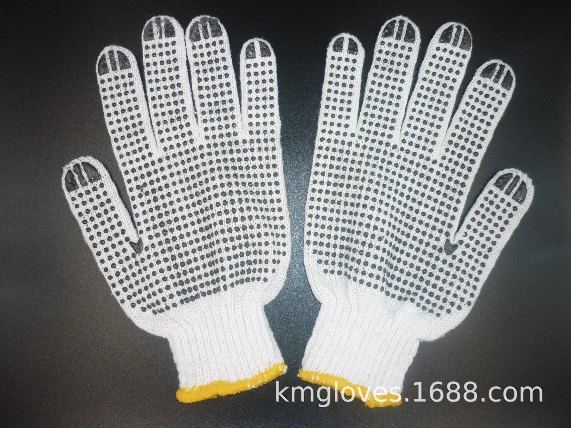 工厂直销科敏劳保手套W658棉纱漂白双面点黑色700克