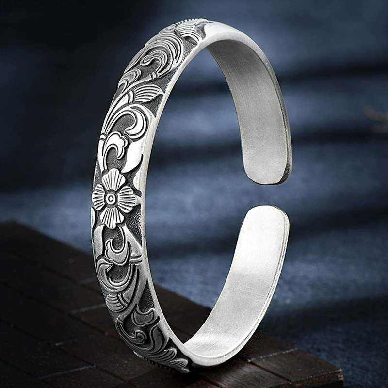 Ethnic silver bracelet handmade, ethnic style