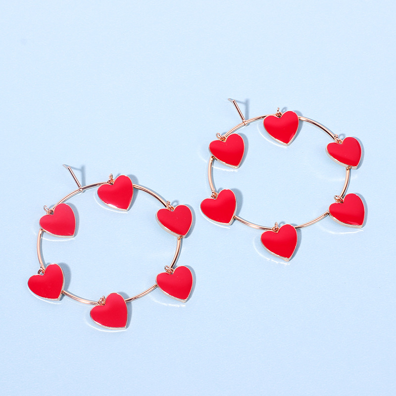 35g Weight Earrings Classification Wedding, Travel Occasion Women'S Gender Vintage Style Style Red Color New Love-shaped Pendant Retro Exaggerated Geometric Hoop Earrings For Women 3