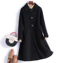 9371高端手工缝制双面呢大衣长款赫本风日系气质黑色羊毛呢外套秋