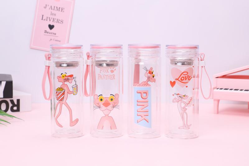 Korean Edition originality The Pink Panther Water cup Like a breath of fresh air Readily glass the republic of korea Simplicity Trend student Portable glass