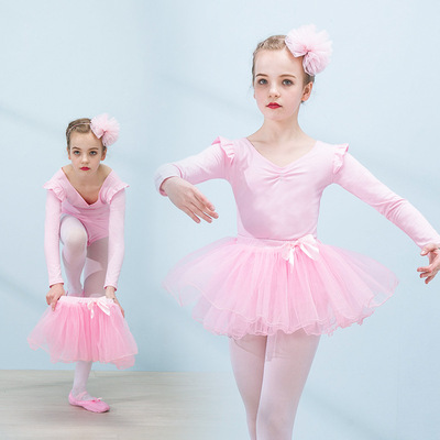 兒童舞蹈服幼兒芭蕾舞蹈裙女童夏季長短袖考級練功服演出蓬蓬紗裙
