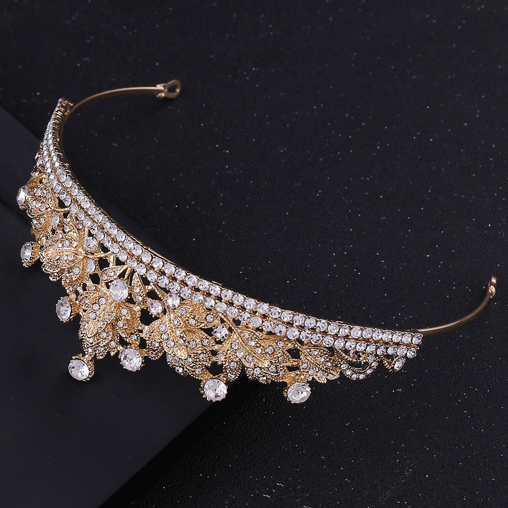 Fashion Leaf Crown Alloy Inlay Rhinestones Crown 1 Piece display picture 4