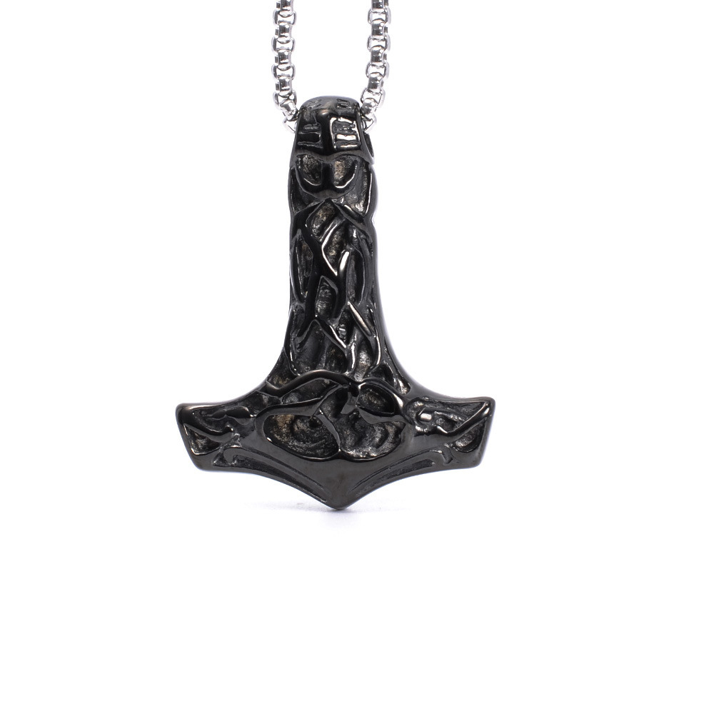 Pendentif Thor Hammer Collier Personnalisé Mode Punk Style Collier Noir_voghion.com