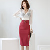 Perspective two piece long sleeve shirt with high waist and buttock skirt