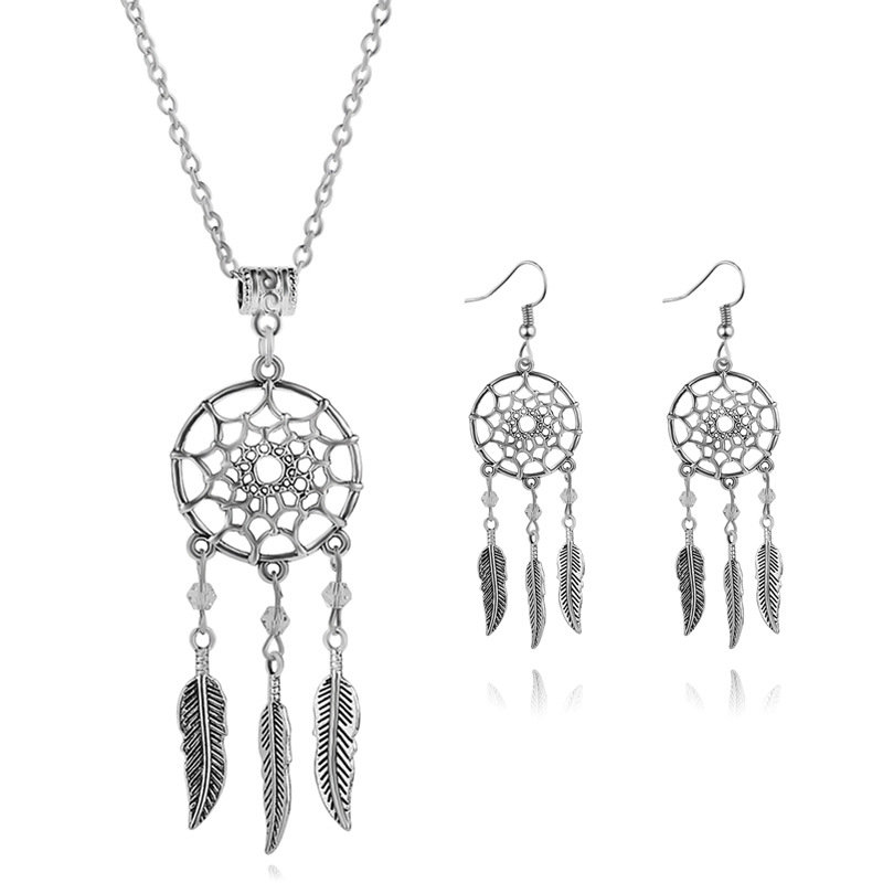 Fashion Simple  Clavicle Chain  Personality Dream Catcher Feather Pendant Necklace Earring  Set Nihaojewelry Wholesale display picture 10