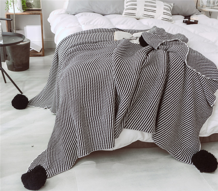 Lehká luxusní severská jednoduchá celobavlněná černá keprová deka do hotelové ložnice, vlněná deka, povlečení_voghion.com