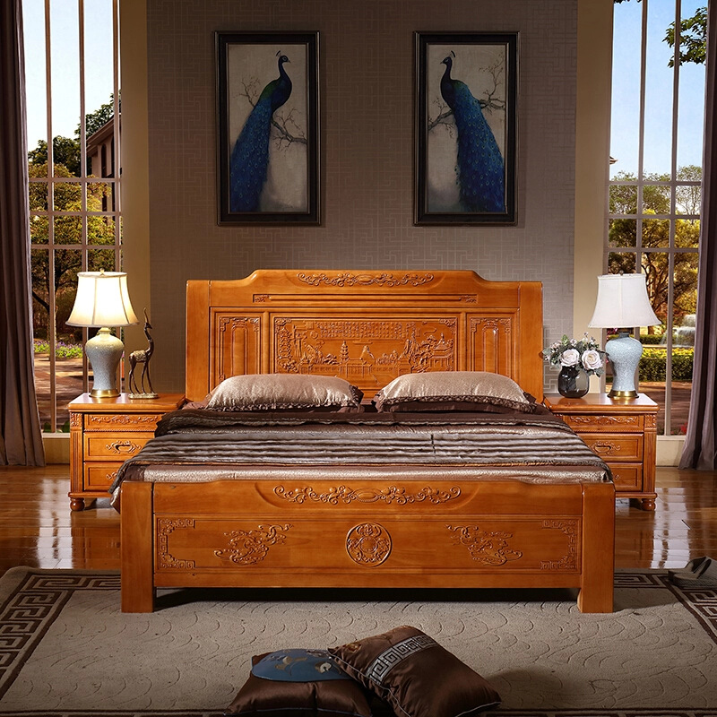 Chinese Ming and Qing Dynasty antique solid wood bed 1.8m double bed 1.5 m single bed antique carved high box storage