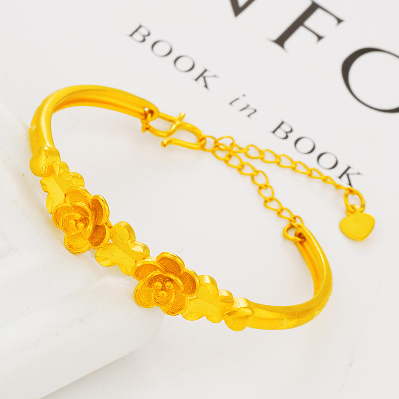 Vietnam oro doble flor abierta pulsera boutique cobre chapado 999 oro puro Rosa pulsera al por mayor