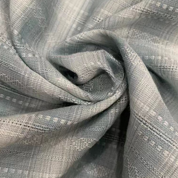 现货供应 人棉布提花格衬衫面料 提花条子 裙子民族风面料 时尚布